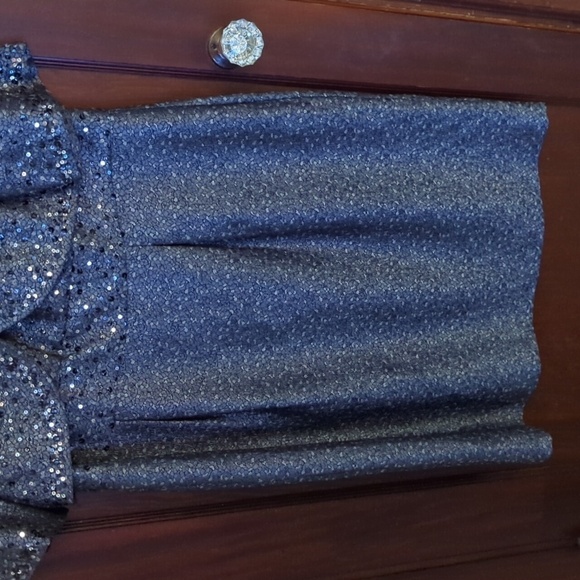 R & M Richards Gray Metallic Two Piece Jacket & Sheath Formal Dress Size 14W - Picture 3 of 8